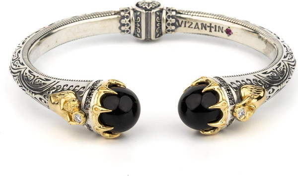 Браслет из серебра 925 пробы и золота 750 пробы c бриллиантами, ониксом и рубином