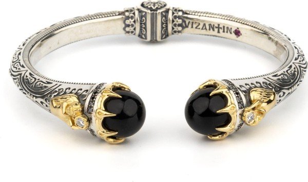 Браслет из серебра и золота c бриллиантами, ониксом и рубином