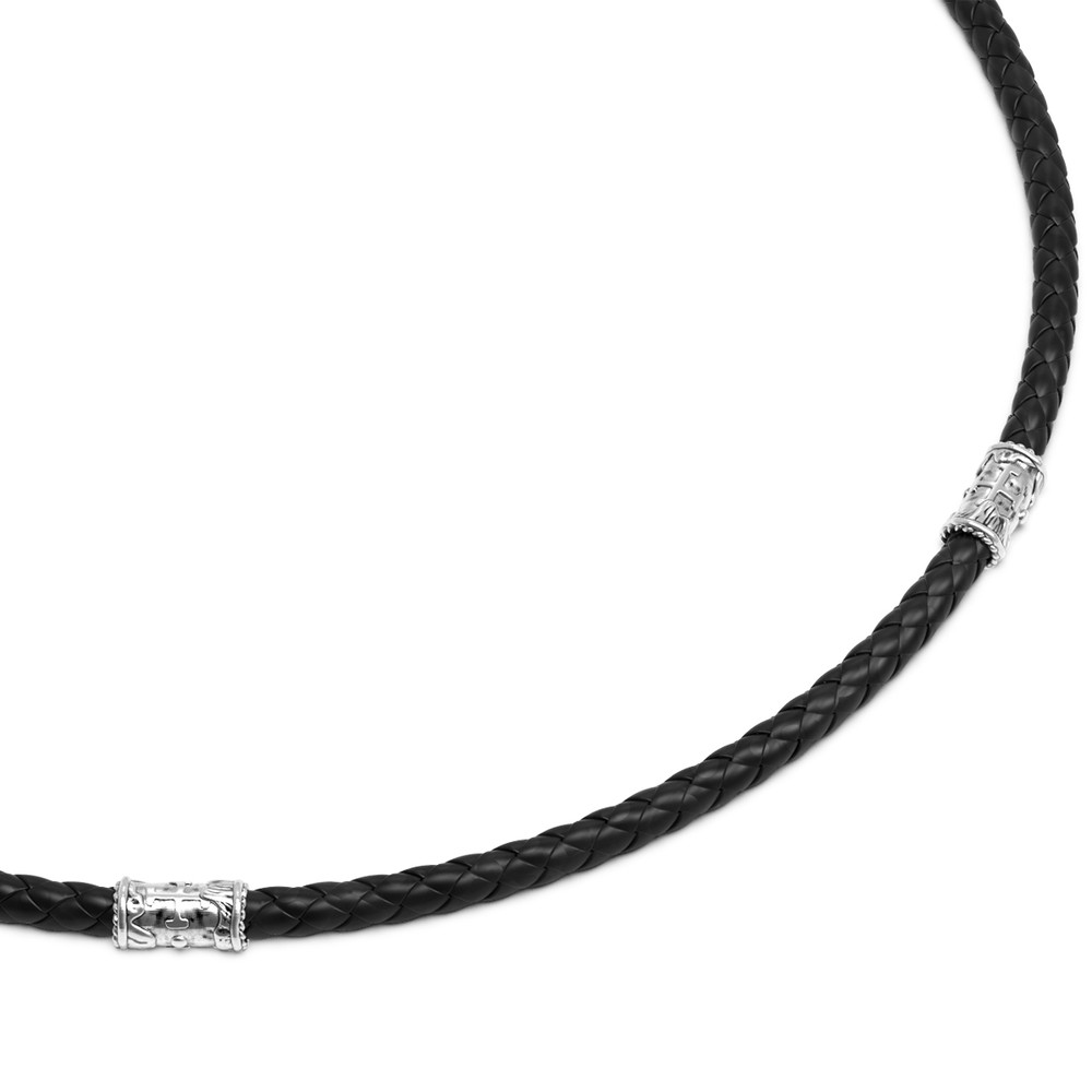 Цепь-шнурок кожа из белого золота 585 пробы c кожаным шнурком