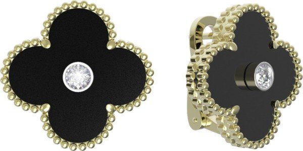 Серьги из лимонного золота c бриллиантами и ониксом