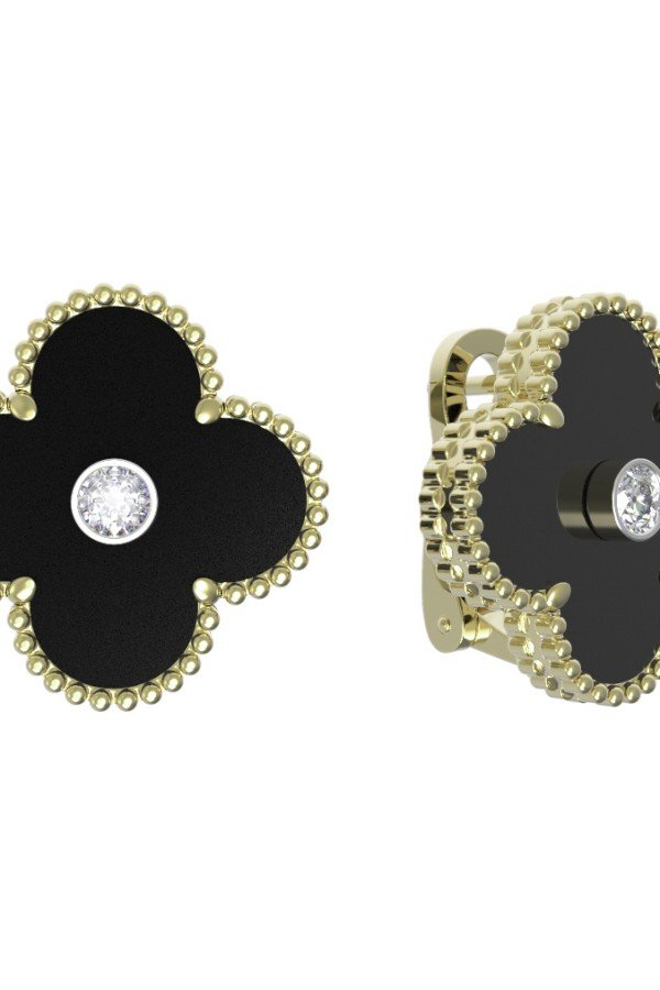 Серьги из лимонного золота c бриллиантами и ониксом