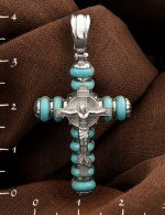 Крест из белого золота c бирюзой