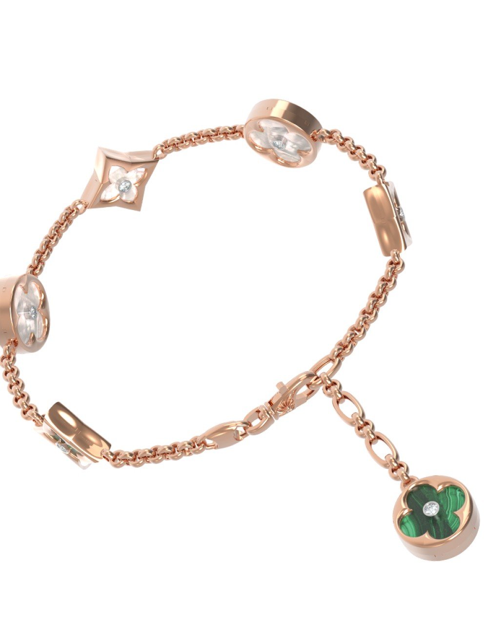 Браслет из золота c бриллиантами, малахитом и перламутром