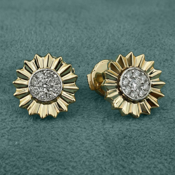 Серьги из лимонного золота 585 пробы c бриллиантами