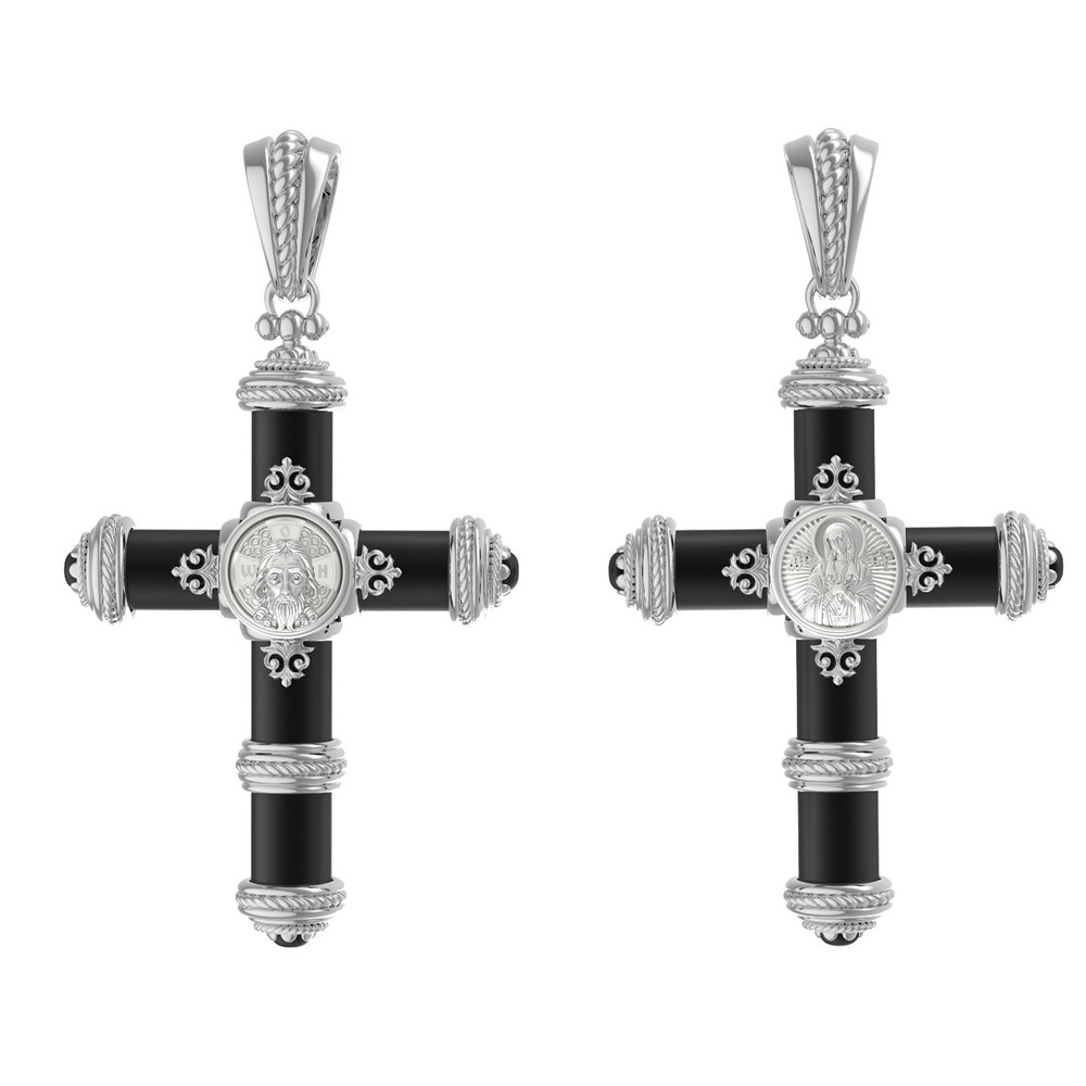 Крест из белого золота 585 пробы c ониксом