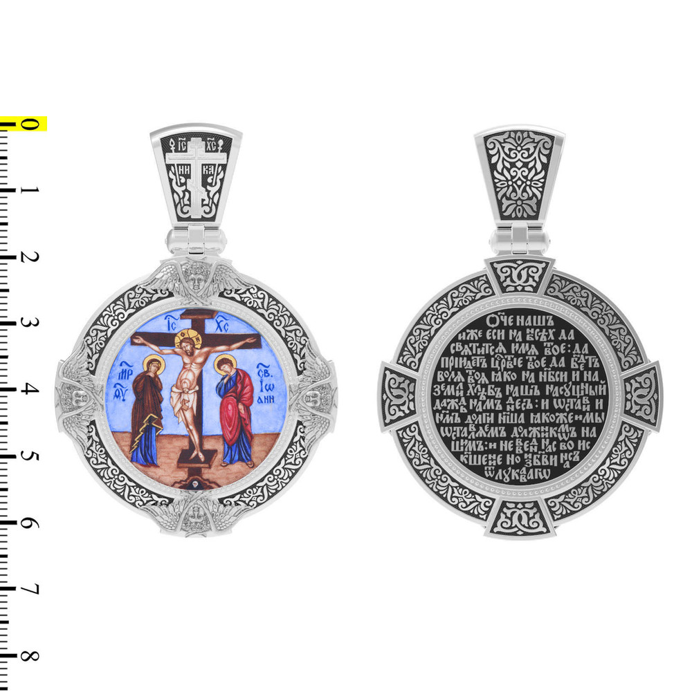 Нательная икона из белого золота 585 пробы c эмалью, иконописью и темперой