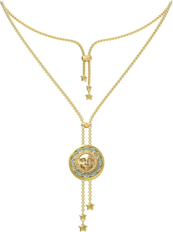 Колье из лимонного золота 585 пробы c бирюзой и лазуритом