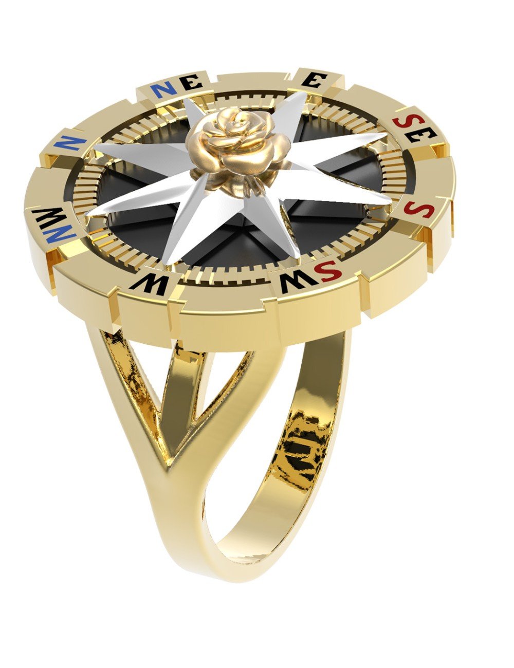 Кольцо из лимонного золота c эмалью и ониксом