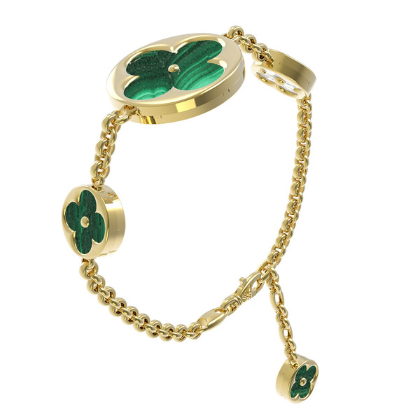 Браслет из лимонного золота 585 пробы c малахитом и перламутром