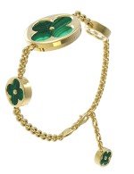 Браслет из лимонного золота c малахитом и перламутром