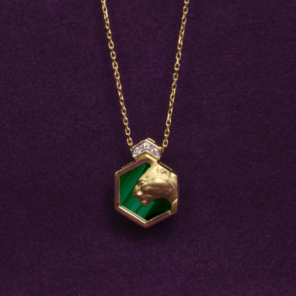 Колье из лимонного золота 585 пробы c бриллиантами и малахитом