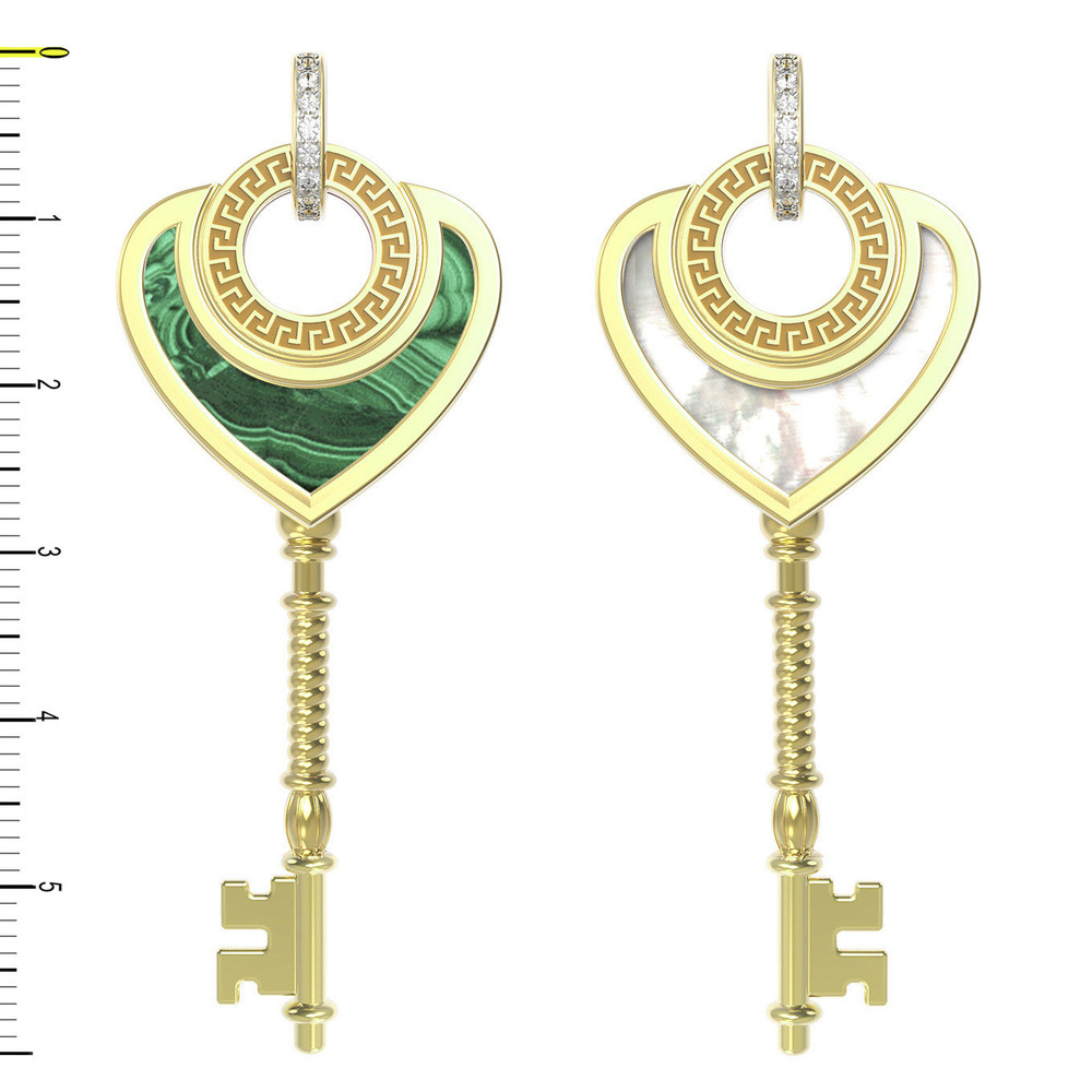 Подвеска из лимонного золота 585 пробы c фианитом, малахитом и перламутром