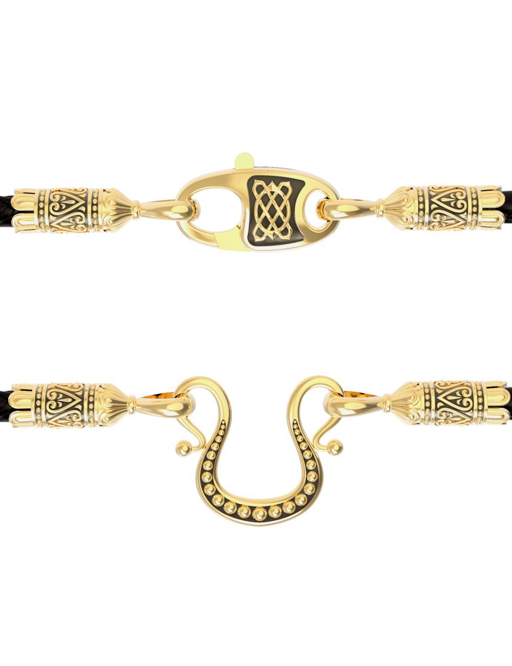 Гайтан из лимонного золота c кожаным шнурком