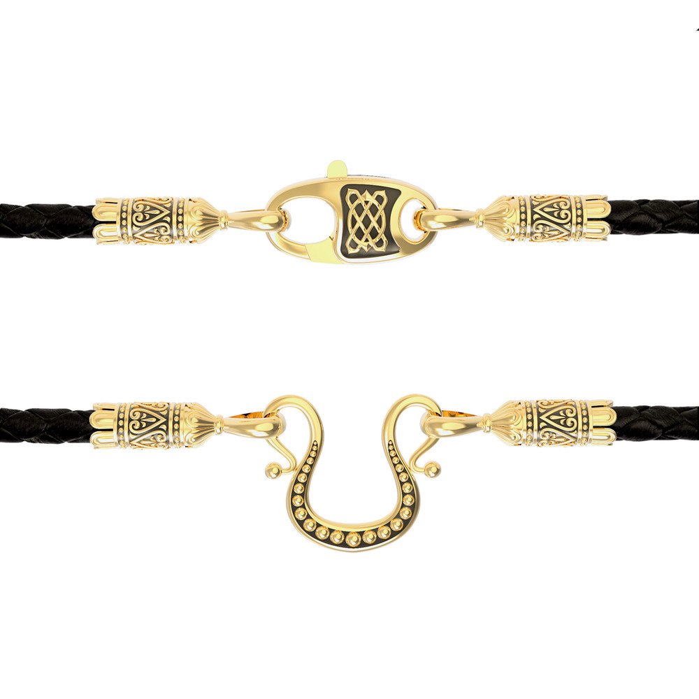 Цепь-шнурок кожа из лимонного золота 585 пробы c кожаным шнурком