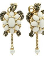 Серьги из лимонного золота c эмалью, жемчугом и бивнем мамонта