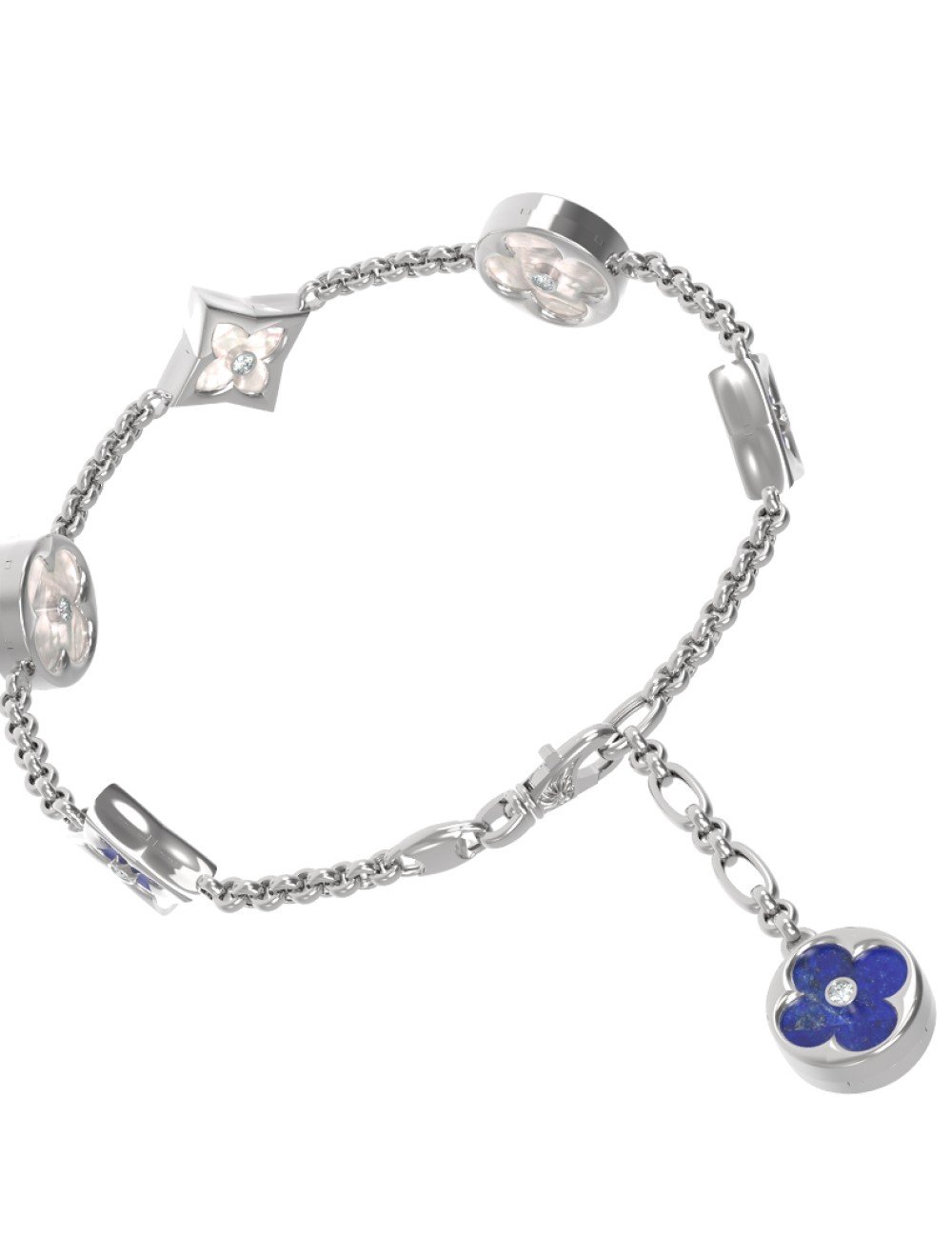 Браслет из белого золота c бриллиантами, лазуритом и перламутром