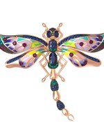 Брошь из золота c фианитом, рубином, сапфиром и эмалью