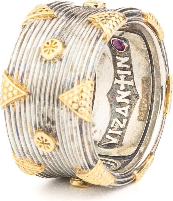 Кольцо из серебра 925 пробы и золота 750 пробы c рубином