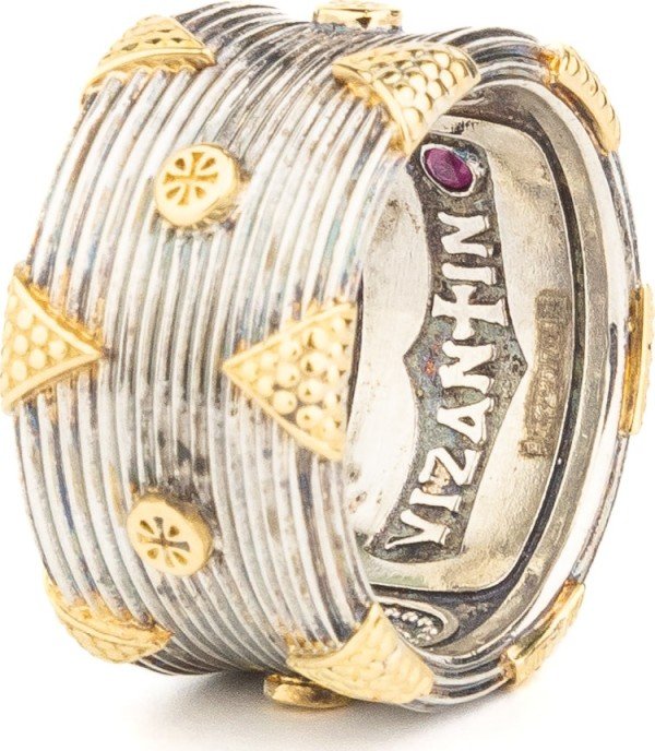 Кольцо из серебра и золота c рубином