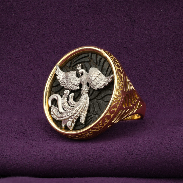 Кольцо из лимонного золота 585 пробы c эбеновым деревом