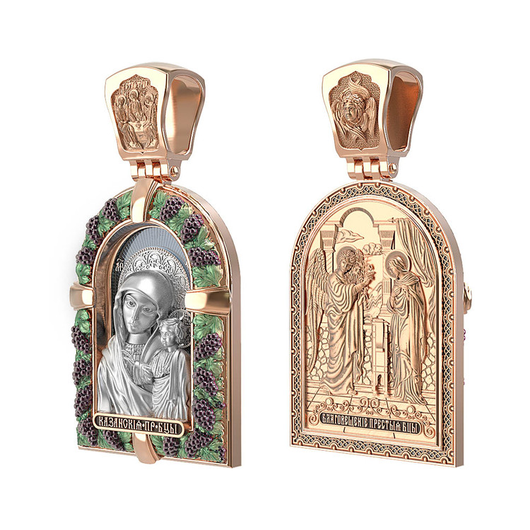 Нательная икона из красного золота 585 пробы c эмалью