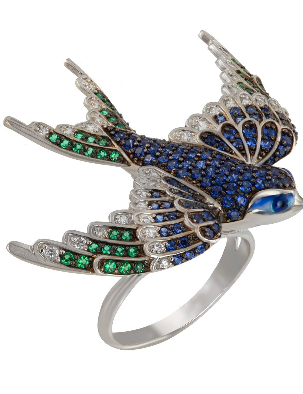 Кольцо из белого золота c эмалью и фианитом