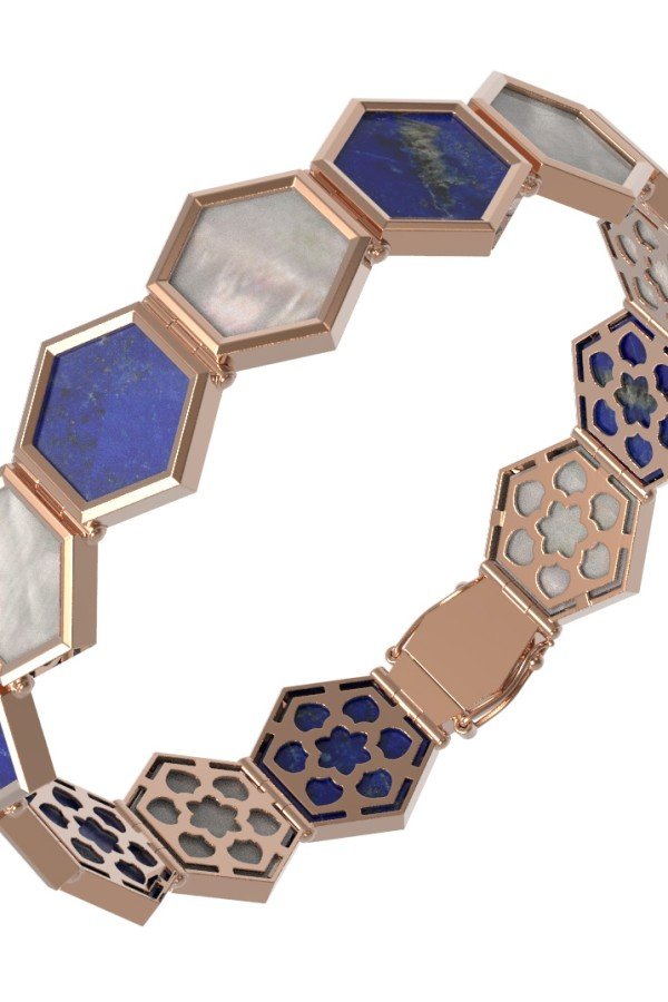 Браслет из золота c лазуритом и перламутром