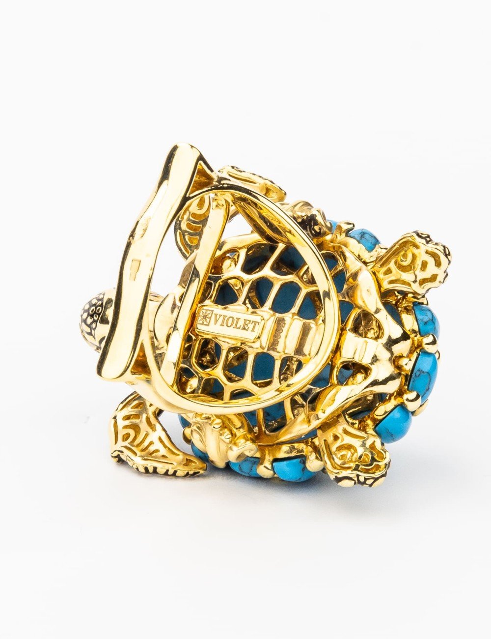 Кольцо из лимонного золота c эмалью и бирюзой