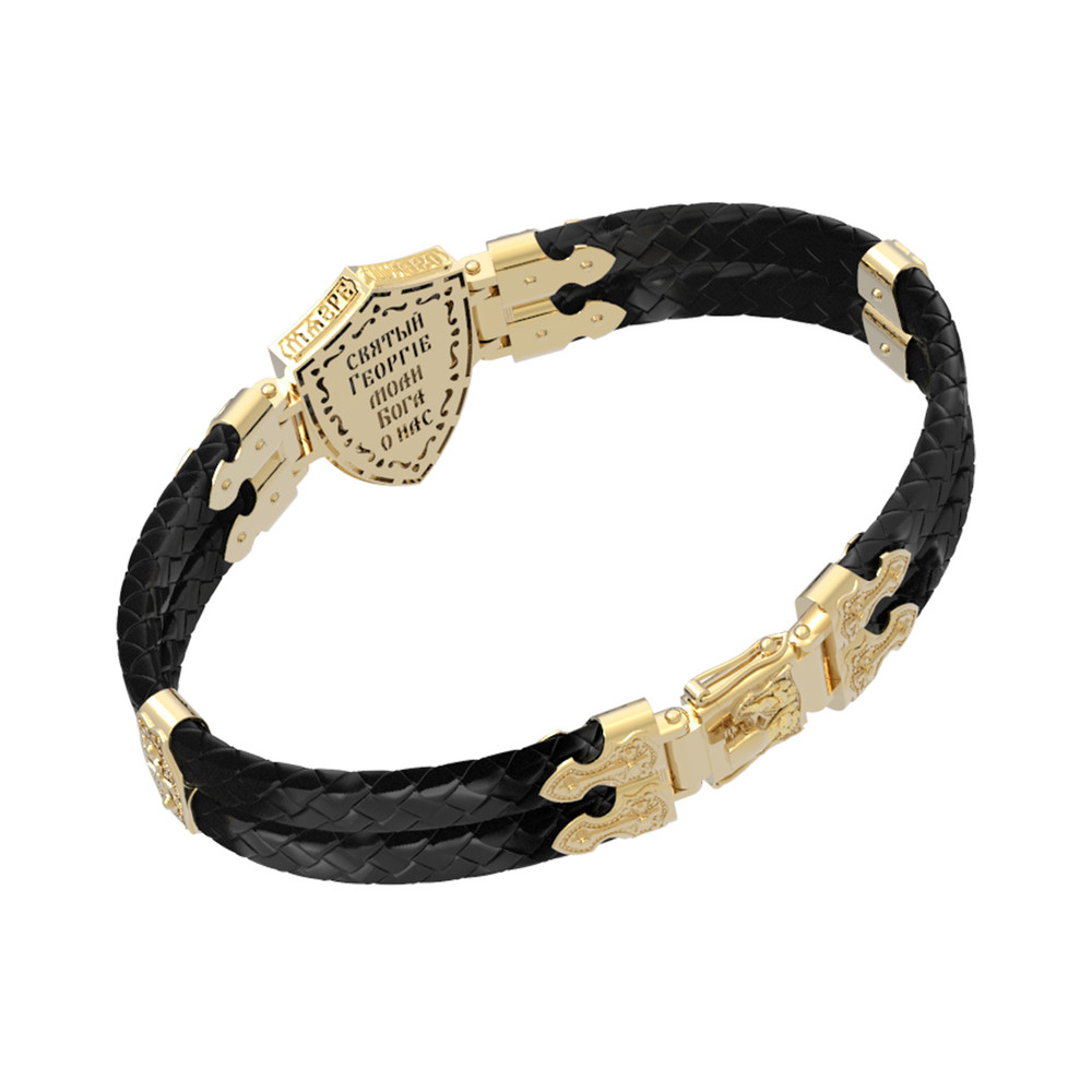 Браслет из лимонного золота 585 пробы c шнурком и ониксом