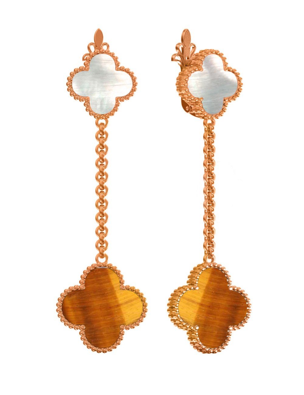 Серьги из золота c тигровым глазом и перламутром