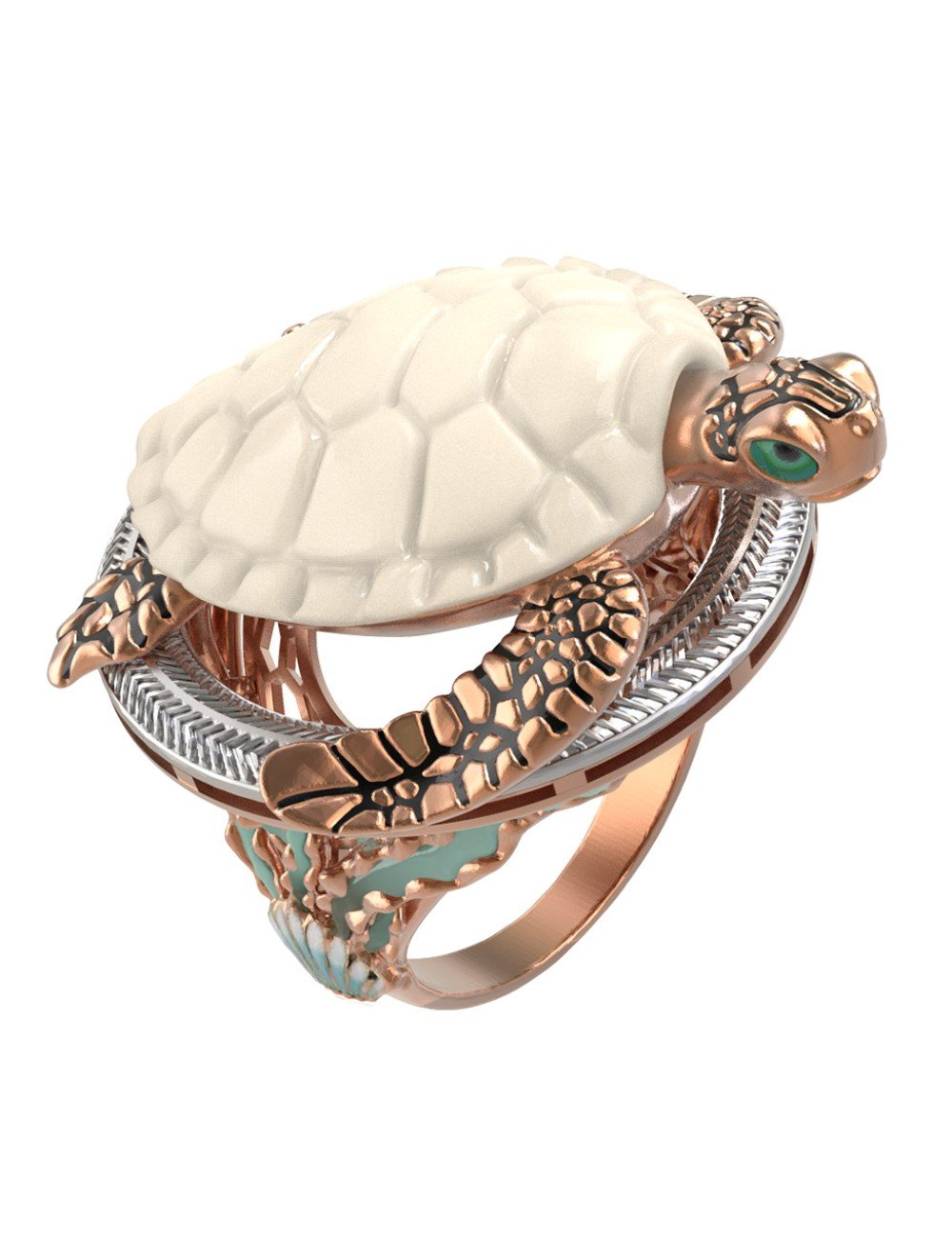 Кольцо из золота c эмалью и бивнем мамонта