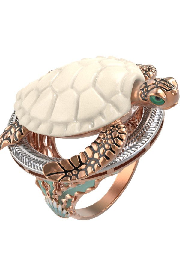 Кольцо из золота c эмалью и бивнем мамонта