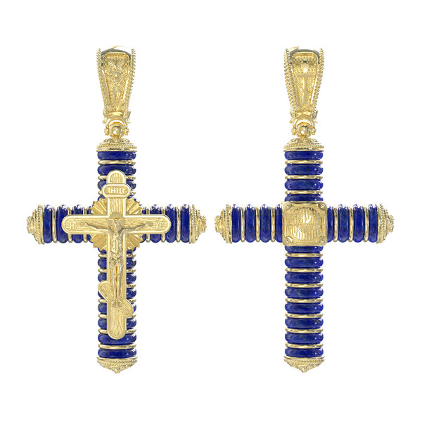 Крест из лимонного золота 585 пробы c лазуритом