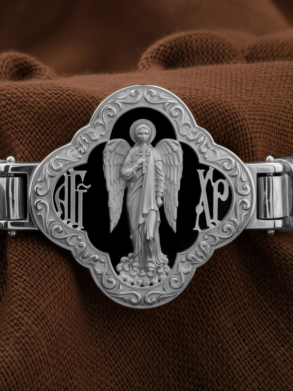 Браслет из белого золота 585 пробы c шнурком и ониксом