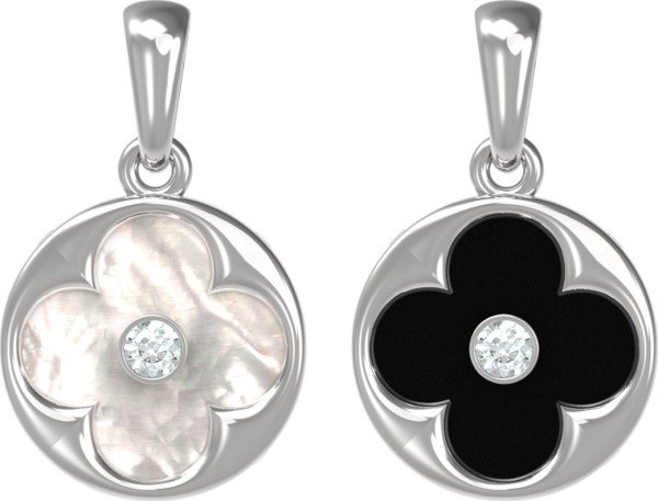 Подвеска из белого золота c бриллиантами, ониксом и перламутром