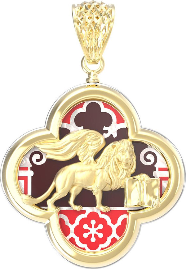 Подвеска из лимонного золота 585 пробы c эмалью и перламутром