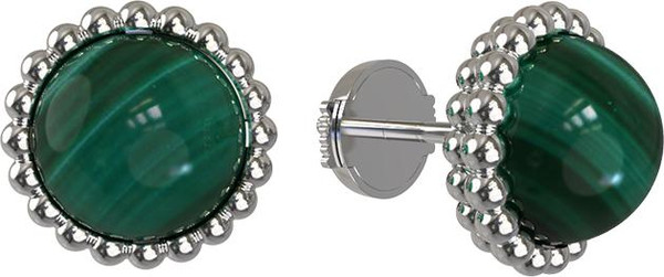 Серьги из белого золота 585 пробы c малахитом