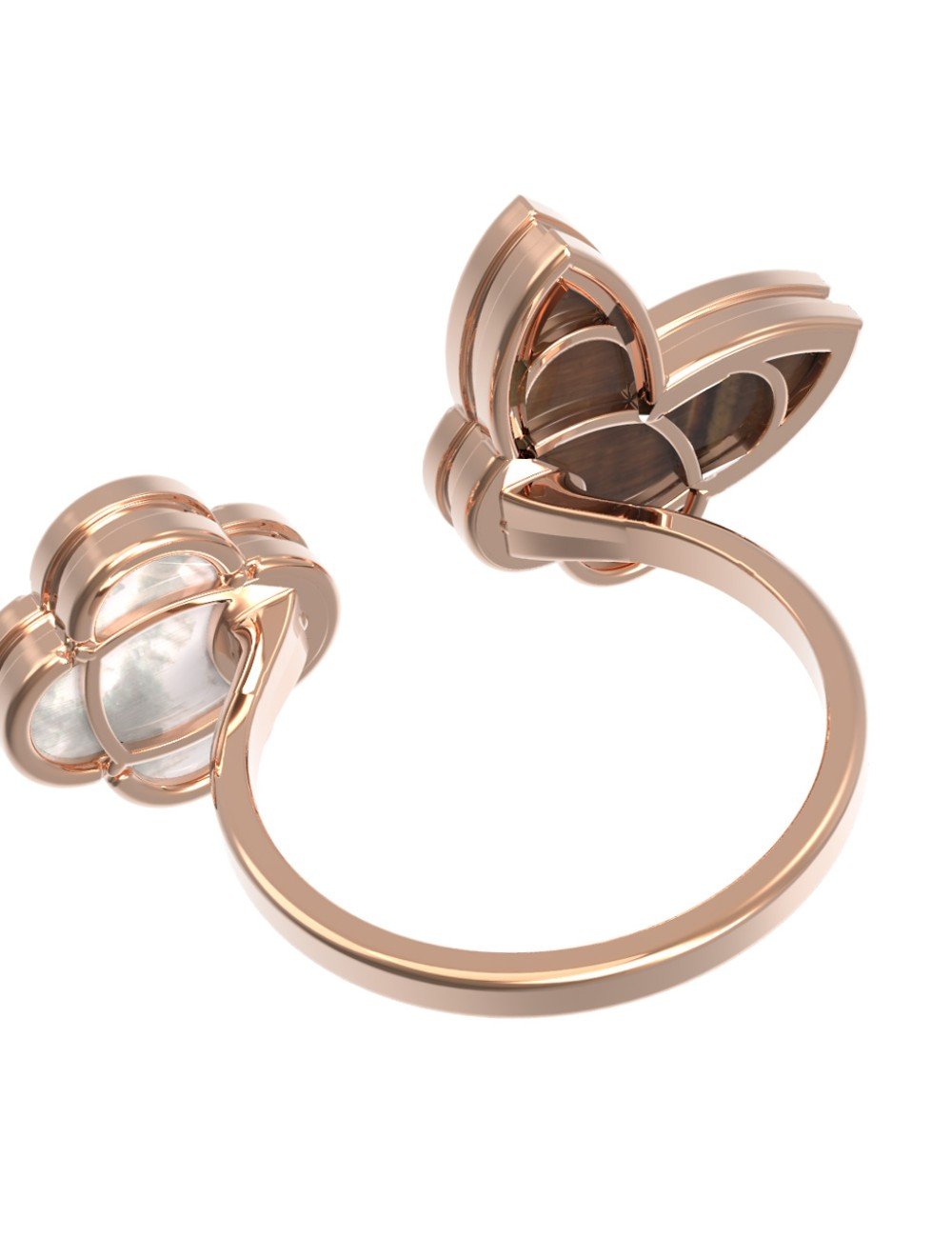 Кольцо из золота c тигровым глазом и перламутром