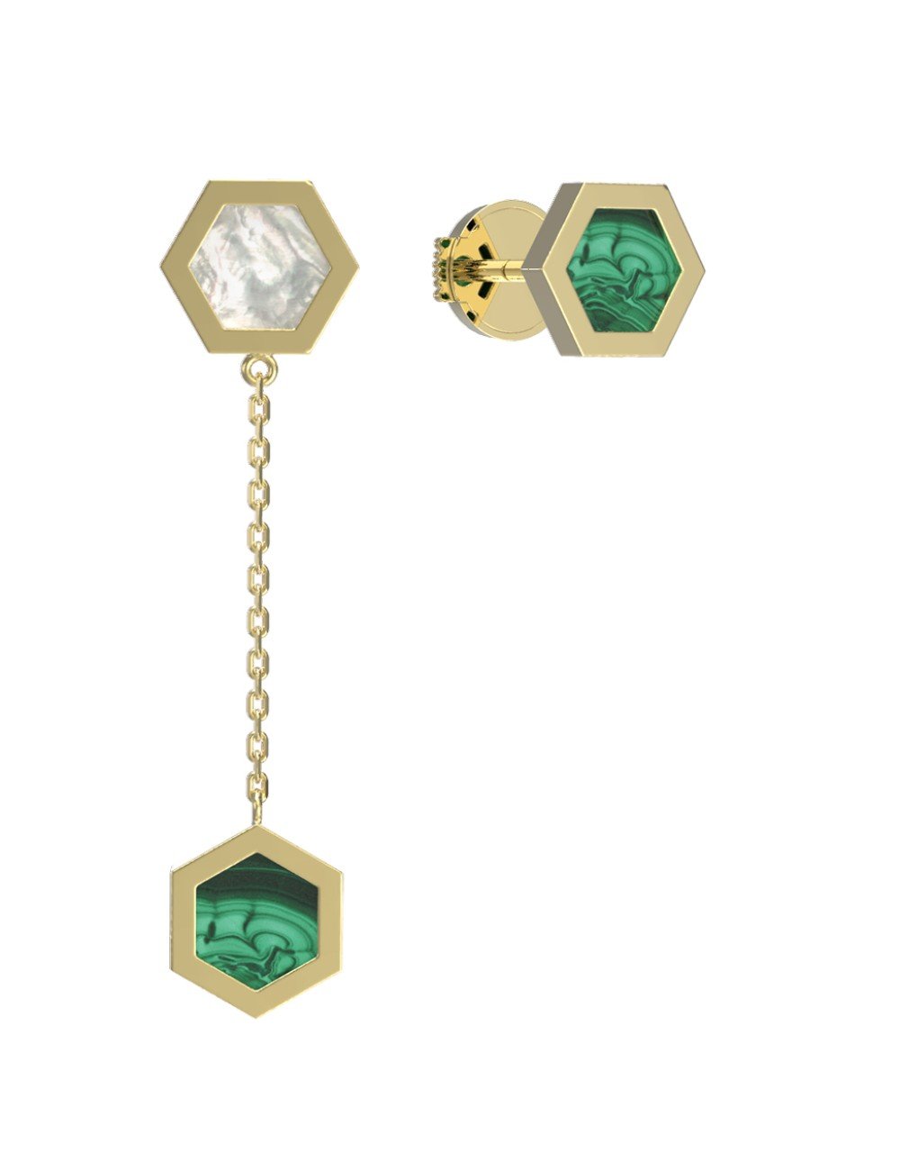 Серьги из лимонного золота c малахитом и перламутром