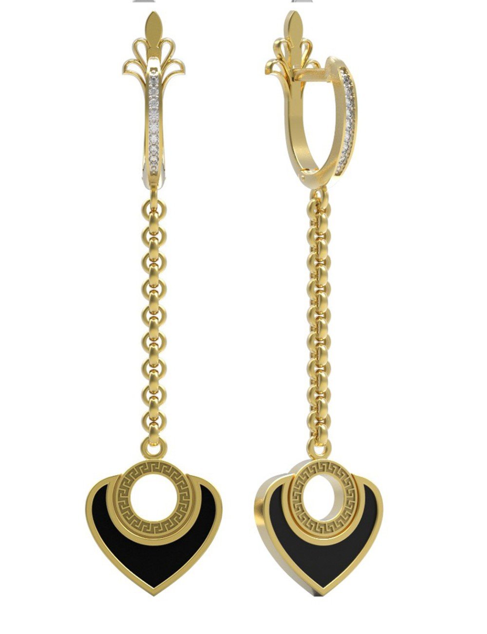 Серьги из лимонного золота c фианитом и ониксом