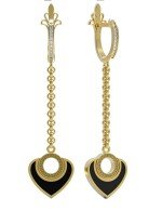 Серьги из лимонного золота c фианитом и ониксом