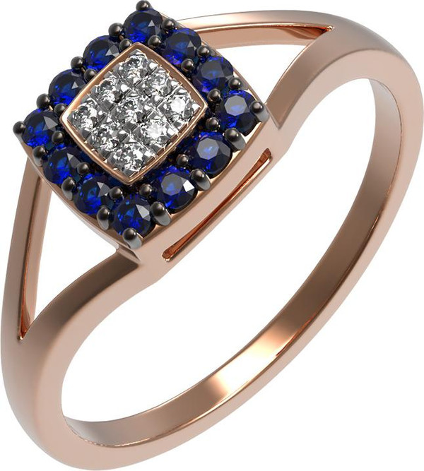 Кольцо из красного золота 585 пробы c бриллиантами и сапфиром