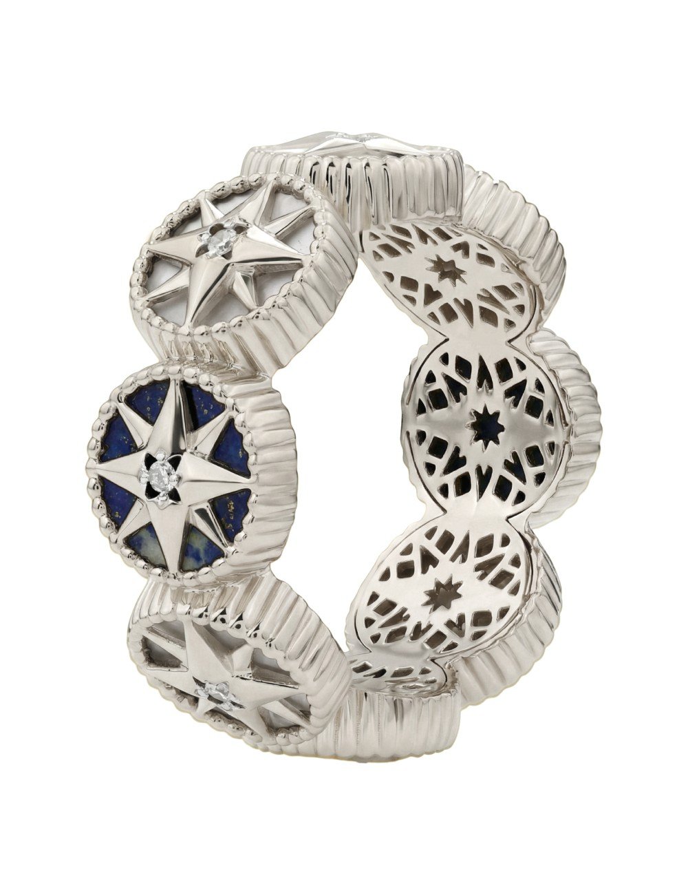 Кольцо из белого золота c бриллиантами, лазуритом и перламутром