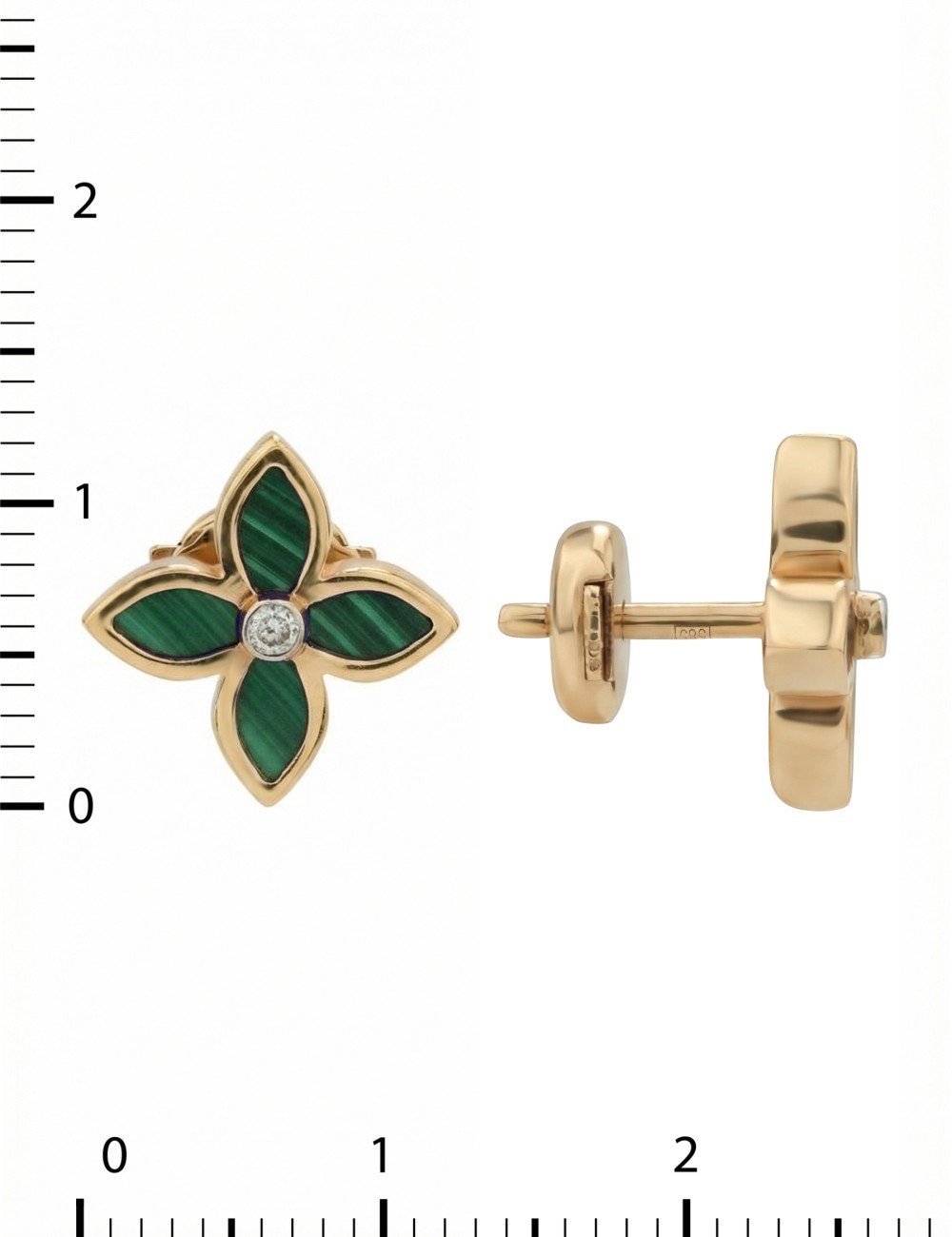 Серьги из золота c бриллиантами и малахитом