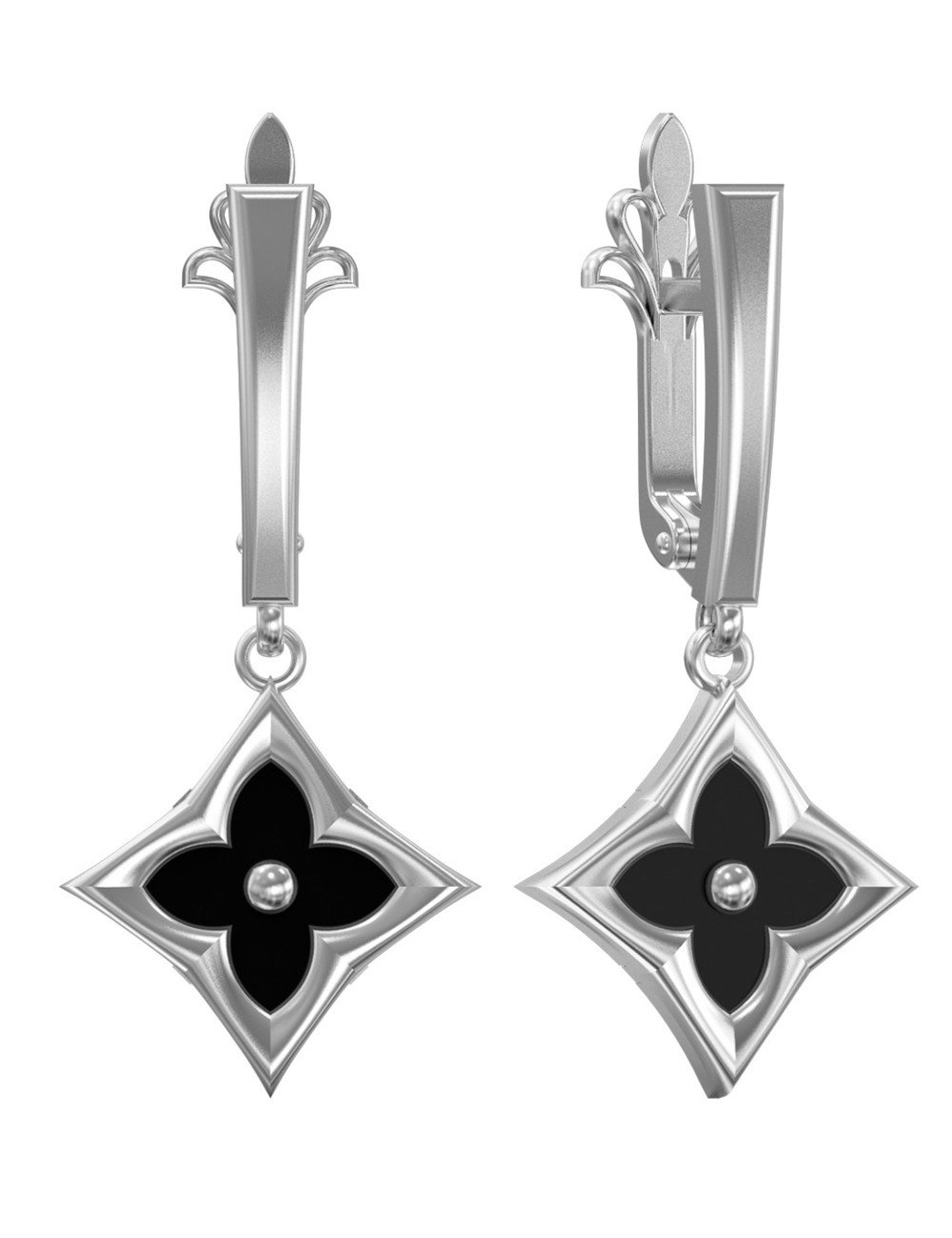 Серьги из белого золота c ониксом