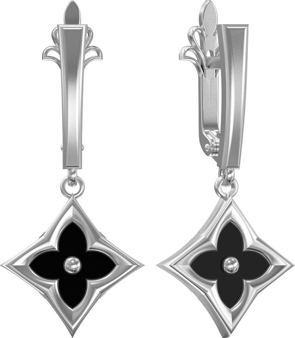 Серьги из белого золота 585 пробы c ониксом