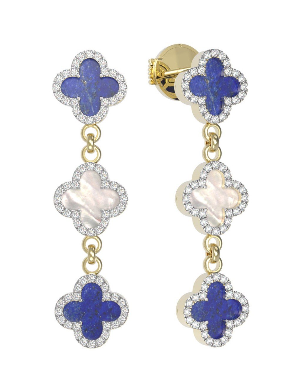 Серьги из лимонного золота c бриллиантами, лазуритом и перламутром