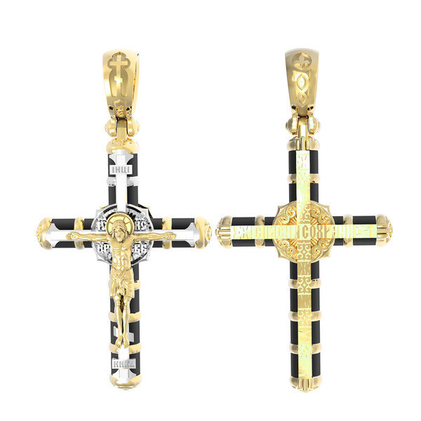 Крест из лимонного золота 585 пробы c ониксом