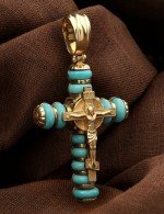 Крест из лимонного золота c бирюзой