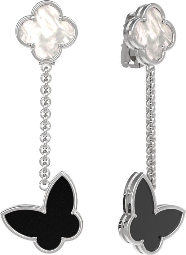 Серьги из белого золота c ониксом и перламутром